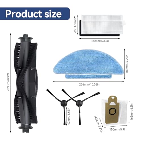 Image of HASTHIP 11Pcs Replenishment Kit, Replacement Parts for ILIFE T10S Robot Vacuum Cleaner, Replacement Accessories - 1 Main Brush, 4 Side Brushes, Mop Cloth, 2 Filters, 2 Dust Collection Bags.