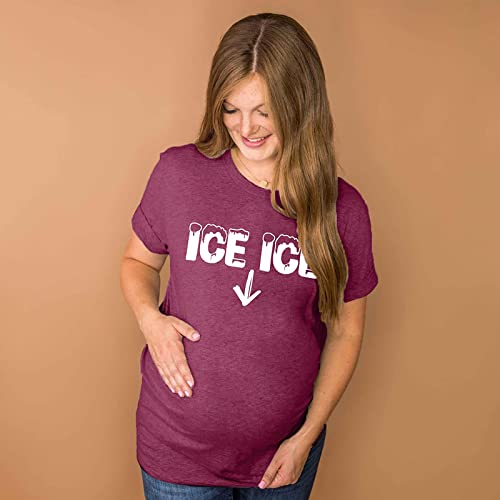 Pregnancy Announcement T Shirt Women Ice Ice Baby Maternity Top Shirt Pregnant Mom Gift Tee Top Dark Pink #TOP2