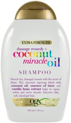 OGX Extra Strength Damage Remedy + Coconut Miracle Oil Shampoo for Dry, Frizzy or Coarse Hair, Hydrating & Flyaway Taming Shampoo, Paraben-Free, Sulfate-Free Surfactants, 13 fl oz