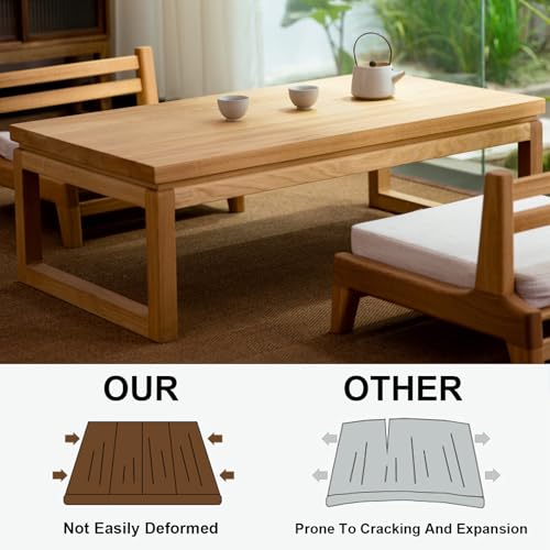 Table basse rectangulaire en bois massif sculptée style tatami chic