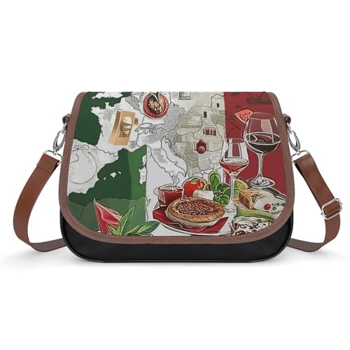 Italian Flag Pizza Crossbody Shoulder Messenger Women Bag Pu Leather Office Work Business for Handbag Crossbody Bag