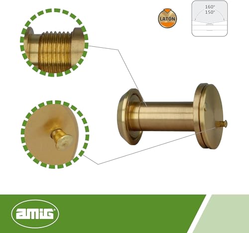 Miniatura 5 de Amig - Mirilla Mod. 3 Con Lente Súper Angular Para Puertas Interiores Y Exteriores 3-14 Latón Con Acabado Pulido Medidas - Diámetro 14 Mm Grosor De La Puerta 35-60 Mm