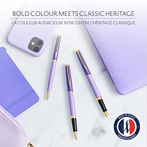 Waterman Hémisphère Fountain Pen | Metal & Purple Lacquer With Gold Coated Trim | Gold Coated Fine Nib | Gift Box #TOP1