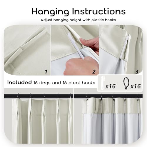 SHINELAND Pinch Pleated Cat Proof Blackout Curtains, Modern Matte Cream Polished Texture Light Blocking Drapes for Floor to Ceiling or Track System Bedroom Living Room, 90 Inch Long, 2 Panel by SHINELAND - Image 7