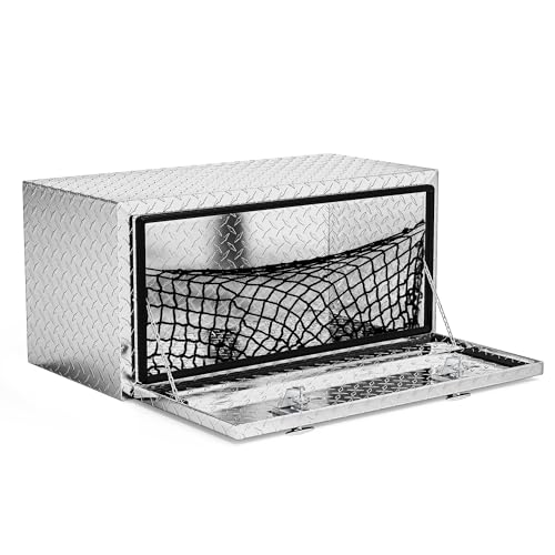 AUTOSAVER88 36 Inch Underbody Tool Box, Heavy Duty Aluminum Diamond Plate Toolbox Chest Storage Organizer, Waterproof Chest Storage Box with Lock for Trucks, Trailers, RVs, Warehouses, Silver