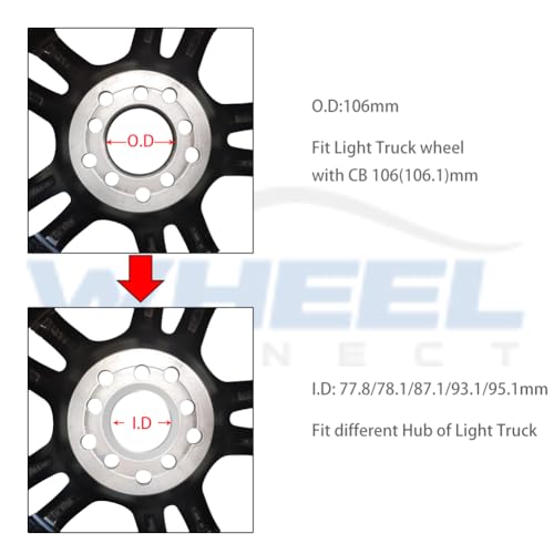 WHEEL CONNECT Hub Centric Rings, 106 to 78.1, Set of 4, ABS Plastic Hubrings, O.D:106 (106.1) - I.D:78.1mm. by WHEEL CONNECT - Image 2