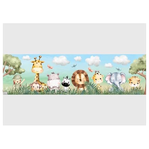 Selbstklebende Bordüre Dschungelsafari AG Design, AWBD 8010 | Wasserfest Kinderzimmer Wand Aufkleber Dekoration | Wandbordüre für Mädchen und Junge | Folie, Mehrfarbig | Breite 500 cm x Höhe 13.8 cm