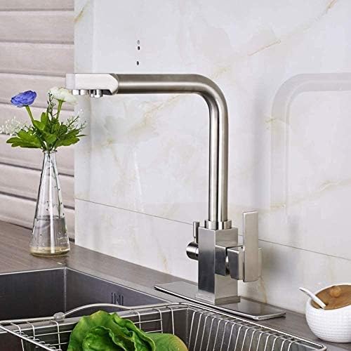 Robinet nickel brossé 3 voies pour filtre à eau cuisine double bec mitigeur
