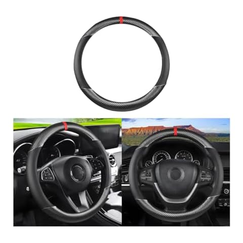 LoyaForba Carbon Fiber Car Steering Wheel Cover, Breathable Microfiber Leather for Women and Men, 15 inch Anti-Slip Odorless Steering Wheel Protector, Universal Fit for Most Vehicles (Black) Cover