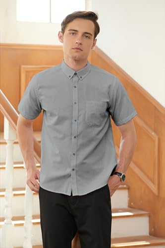 Image of SANGTREE Men & Boy Striped Multicolor Oxford Cotton Shirt,Comfortable Fit,Short Sleeve Collared Shirt