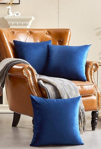Image of Cushion Covers Velvet Set of 3, 16 inch x 16 inch (Navy)