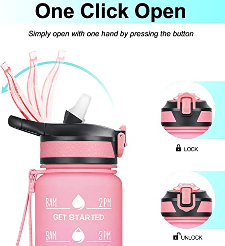 Image of 24OZ Water Bottles with Removable Straw & Time Marker, Motivational Water Bottle with BPA Free Tritan Material, Leakproof Water Jug for Fitness Sports (Cherry Blossom 24oz)