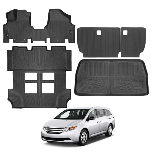 Tongama-Floor Mats for 2011-2017 Honda Odyssey All Weather TPE Floor Liners and Trunk Mat and Backrest Mats Protectors for Honda Odyssey Waterproof Interior Accessories