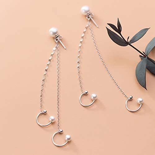 SLUYNZ 925 Sterling Silver Double Cuff Earrings Chain for Women Girls Stud Earrings Cartilage Earrings Pearl Earrings