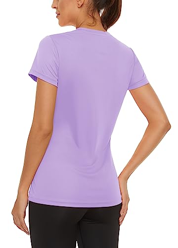 Magcomsen Women's Gym Tops Workout Athletic Shirts Fast Dry Hiking Shirts Upf 50+ Sun Protection Clothing Short Sleeve Tees Light Purple Tops,S #TOP2