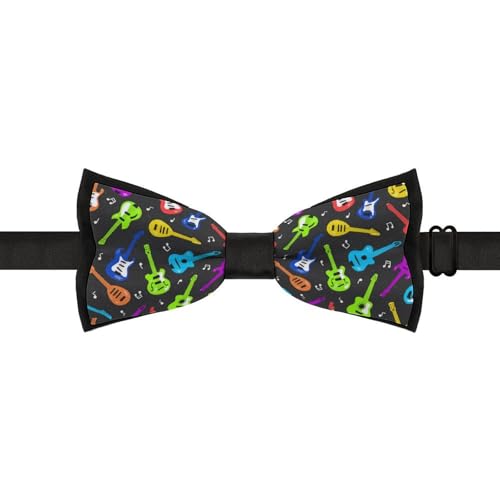 GoasNei Guitar And Musical Notes Pattern Bow Tie for Men Adjustable Necktie Funny Tie Neck Ties for Weddings Party