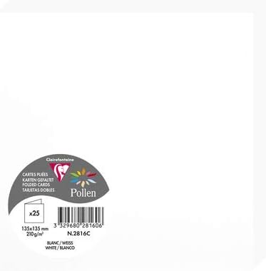 Clairefontaine 2816C Pack of 25 Double Cards Square Format 13.5x13.5cm 210g/m² White Event Correspondence Invitation Cards Pollen Range Smooth Premium Paper