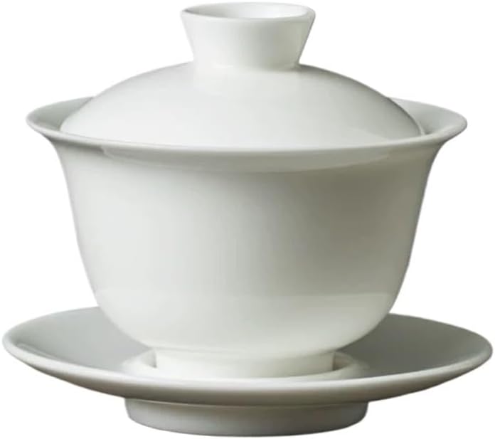 Ceramics Gaiwan Porcelain for Travel Cover Bowl Chinese Tea Cup with Lid and Saucer(E,10.6cm)