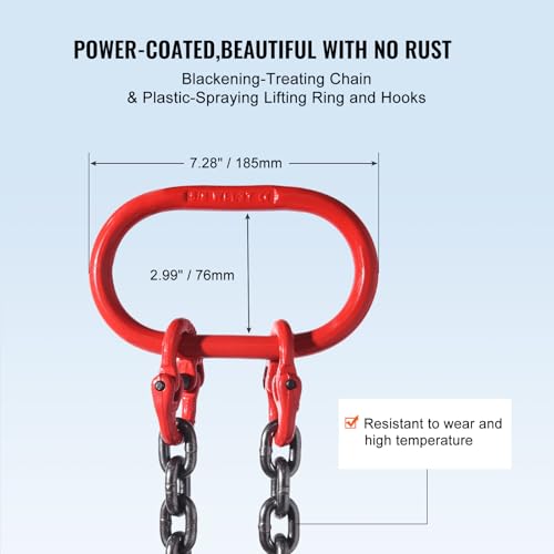 VEVOR Chain Sling, 5/16 inch x 5 ft Lifting Chains with Hooks, G80 Engine Chain Hoist Lifts, 6600 lbs/3 Ton Capacity Lifting Sling Chains for Engine Hoist, Engine Lift Chain with 2 Leg Grab Hooks by VEVOR - Image 6