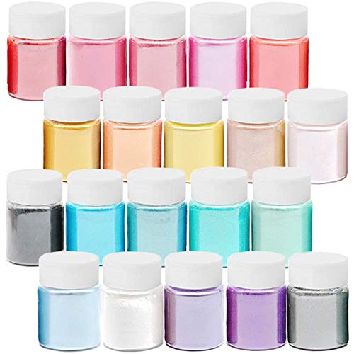 20 Colors Mica Pigment Powder,Natural Powder Pearl Pigments,Epoxy Resin Dyes for Soap Making,DIY Slime,Bath Bomb,Make Up,Nail Art,Adhesive Pigments,10g/0.35oz Each