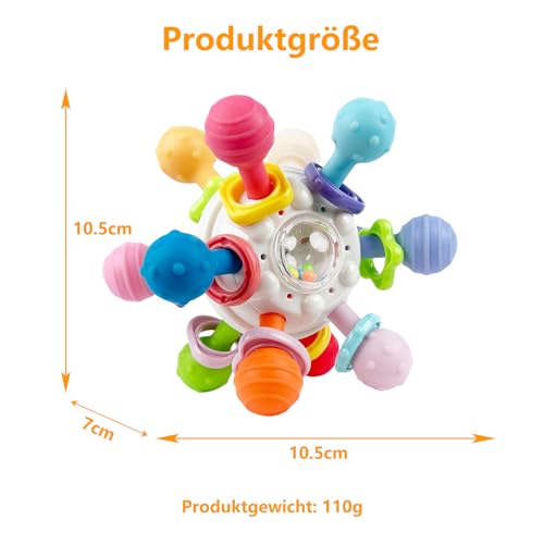Beißspielzeug Baby ab 3 Monate, Sensorik Rassel Greifball Babyspielzeug aus Silikon, Montessori Motorikspielzeug Baby Geschenk ab 0 6 9 Monate 1 jahr (Weiß)