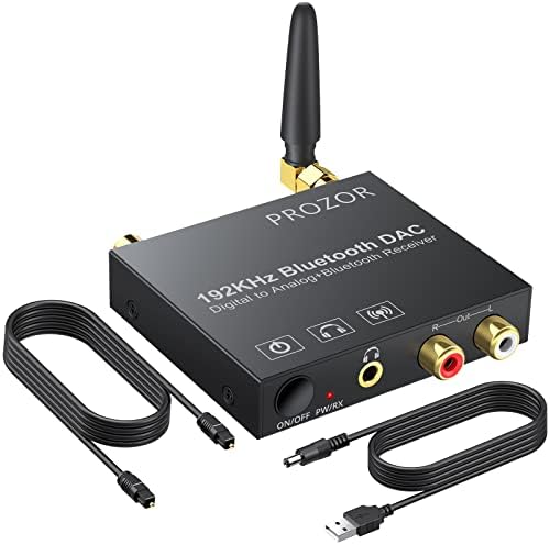 PROZOR 192k Digital to Analog Audio Converter with Bluetooth 5.0 Receiver Digital Toslink Optical to 3.5mm, Coaxial Toslink to Analog Stereo L/R RCA 3.5mm Audio Adapter