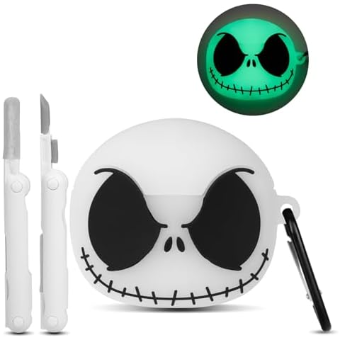 Compatible with Apple AirPods 4th Generation Case 2024 Cover with Cleaner kit, [Glow in The Dark] 3D Skull Airpod 4 Case Soft Silicone Protective Skin Skull Case for Airpod 4 Gen for Women Men Cover