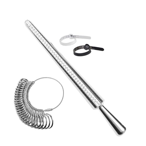 WOLVINA 4Pcs Ring Sizer Measuring Tool Kit - Jewelry Sizing Tool with Adjustable Ring Sizer, Accurate Finger Size Measurement,Portable Size Measuring Kit for Home or Travel Use