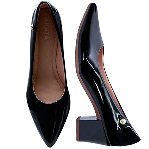 Sapato Scarpin Feminino Social Verniz Salto Baixo A2.11 A Cor:Preto;Tamanho:36;Genero:Feminino