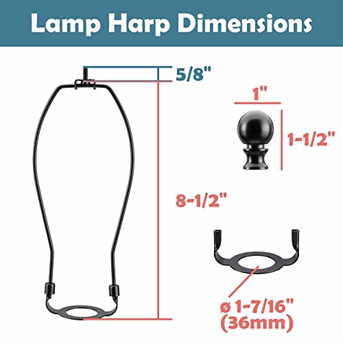 Aspen Creative 20039-32A, 8-1/2" Lamp Shade Harp Holder with E26 UNO Fitter Adapter, Includes Solid Steel Bumped Cylinder Finial, 8-1/2" Harp, and E26 36mm UNO Fitter in Matte Black Finish, 2 Pack by Aspen Creative - Used condition - Image 4