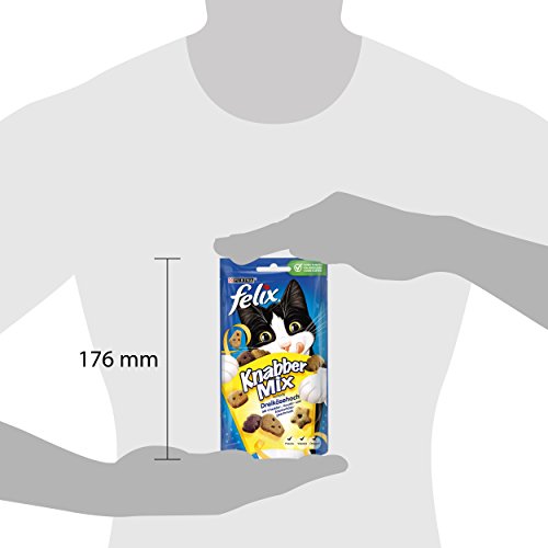 Felix KnabberMix Dreikäsehoch Katzensnack, Knusper-Leckerlie mit Käsegeschmack, 8er Pack (8 x 60g)