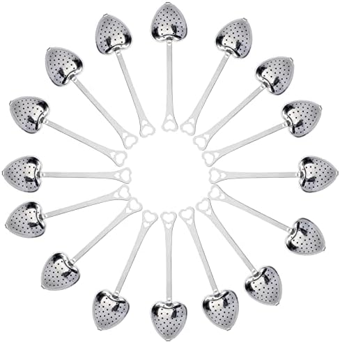ZIIVARD 50 Pieces Tea Infuser Stainless Steel Long Grip Spoon Loose Tea Leaf Filter Heart Shaped Mesh Tea Strainer,Great Gift for Tea Lovers