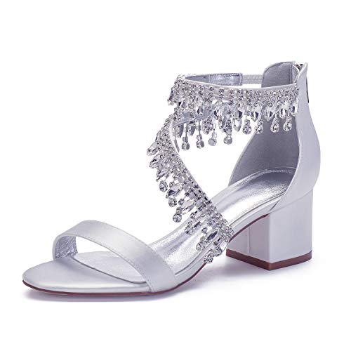 Sandales de mariée blanches à talon bloc confortable pour mariage en été taille 41