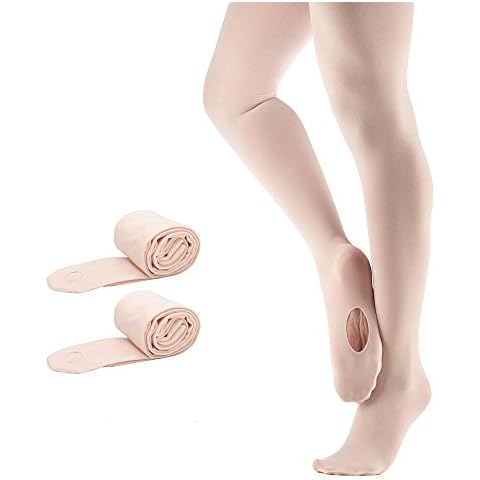 Bezioner 2 Paare Ballett Strumpfhose Cabrio Tanzstrumpfhose mit Fersenloch für Kinder Mädchen und Damen Rosa L Cover