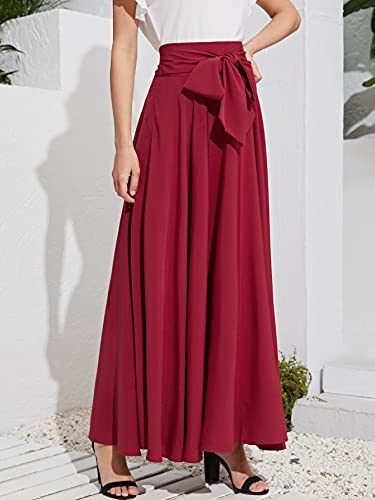 Sweatyrocks Women's Elegant High Waist Skirt Tie Front Pleated Maxi Skirts Burgundy Xl #TOP3