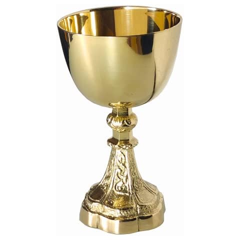 REPLICARTZUS Vintage Brass Chalice Goblet – Handmade Gold Wine Goblet for Church, Wedding, or Gift – Catholic Religious Decor & Holy Ceremony Drinkware 230 ml Communion Cup, 6.2" (X Large) Cover