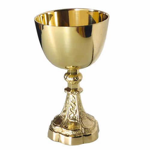 REPLICARTZUS Vintage Brass Chalice Goblet – Handmade Gold Wine Goblet for Church, Wedding, or Gift – Catholic Religious Decor & Holy Ceremony Drinkware 230 ml Communion Cup, 6.2" (X Large)