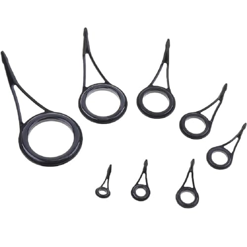JTKREW 8 Piece Black Stainless Steel Rod Tip Repair Kit with Ceramic Guide Rings for Freshwater and Saltwater Fishing Rods, Ideal Replacement Parts Kit for Damaged Rod Tips
