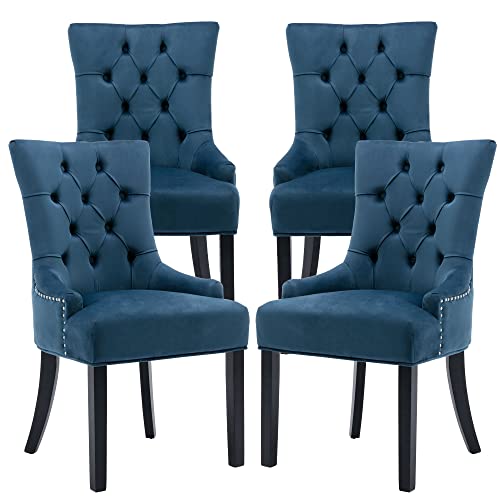 Mid Century Modern Dining Room Chairs Set of 4 Velvet Accent Chairs Upholstered Parsons Chair Side Host Chair for Kitchen/Living Room/Bedroom, Cream