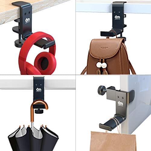 Foldable Headphone Hanger Headset Holder,Universal Aluminum Gaming Headphone Stand Under Desk Hanger Hook Clamp with Cable Organizer,Multi-function Headphone Bracket Mount,Black