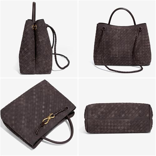 Woven Bag for Women, Suede Bag Top Handle Satchel PU Leather Tote Woven Purse Handbag Shoulder Bag4