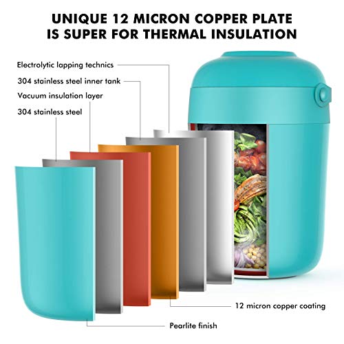 Dacool Insulated Food Jar Kids Food Thermos 16 Oz With Handle Leakproof Vacuum Stainless Thermos For Hot Food Insulated Lunch Container Keep Warm Bento Lunch Box For Girls Boys School Picnic Cyan-Blue #TOP5