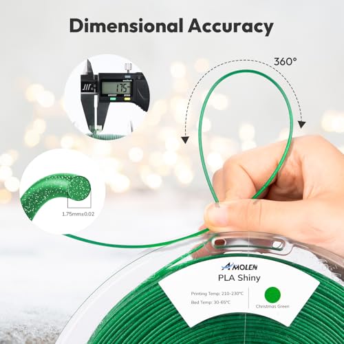 Image of AMOLEN Shiny 3D Printer PLA Filament, Sparkle PLA Filament 1.75mm Shining Glitter 3D Printing PLA Filament for Most FDM 3D Printer, Dimensional Accuracy + /- 0.02mm, 1kg Spool(2.2lbs), Christmas Green