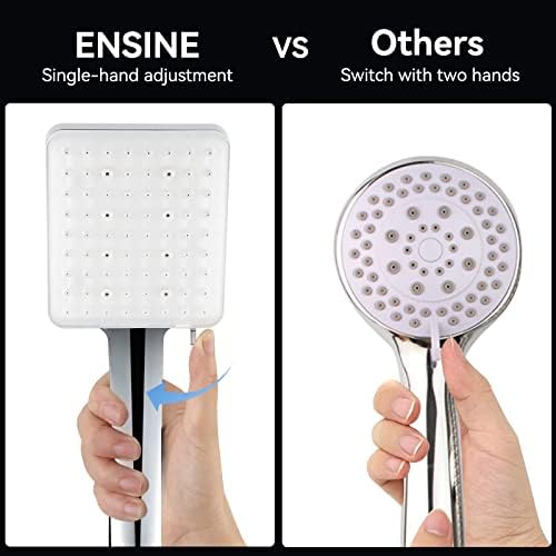 Shower Head and Hose, ENSINE Updated Square High Pressure Shower Head Set with Hose 1.5m, Universal Handheld Power Shower Head with 6 Mode, Single-Hand Adjustable Shower Head for Bathroom,Chrome