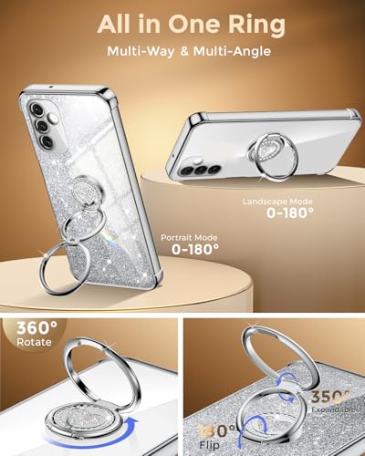 Image of XYZ for Samsung Galaxy S24 Plus Case with Stand, Galaxy S24 Plus Case with Double Ring, Women Girls Bling Luxury Glitter Clear Phone Case Cover Heart for Samsung Galaxy S24 Plus, Silver