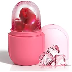 Rodillo de Hielo para Cara, Rodillo Facial de Terapia de frío, Bola de Masaje Facial de Silicona Tonificación, Elevación, Reafirmación, Reducción de Poros y Antiarrugas, Ojos, Rostro-Mini (Rosado)