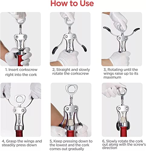 Wine Opener Manual, Wing Corkscrew Wine Opener Kit, Wine Bottle Opener, Zinc Alloy Multifunctional Premium Wine Bottles Opener &Beer Opener, Wine Openers For Waiters, Chefs & Home #TOP5