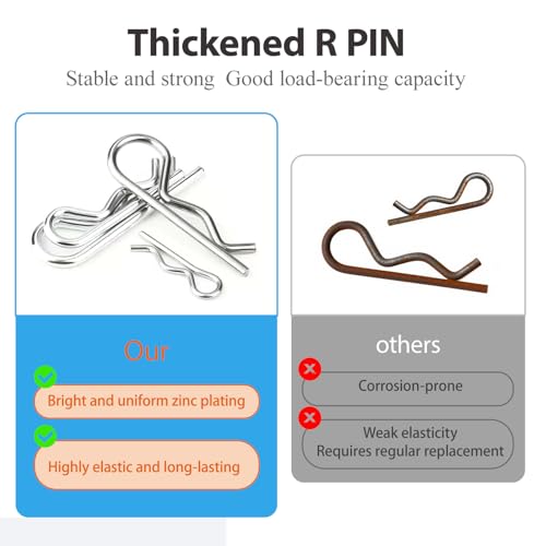 Image of 114 Pcs Hitch Pin Clip R Clips Retaining Pins Tractor Cotter Pin Hair Pin Assortment Spring Clip Retainer Pins Hitch Keeper Pins Kit for Dolly Pins /Trailer Pin Clips /Hand Ttruck Pin Replacement