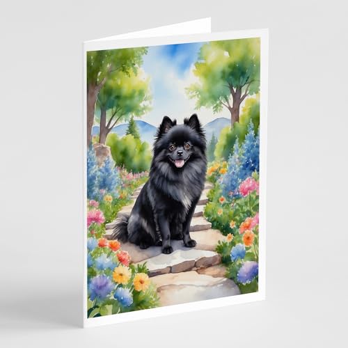 Caroline's Treasures Pomeranian Spring Path Greeting Cards Pack of 8 Blank Cards with Envelopes Whimsical A7 Size 5x7 Blank Note Cards