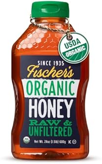 Fischer's 100% Organic Honey, USDA Certified, 24 Oz – Pure, Raw & Unfiltered Honey – All-Natural Sweetener – Rich Flavor Profile, Packed with Nutrients
